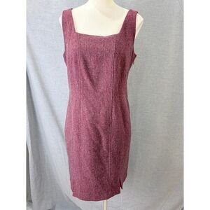 Boston Proper 100% Wool Burgundy Square Neck Sheath Dress Vintage 90s 12